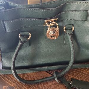 Michael Kors Dark Green Saffiano Satchel with Gold Hardware